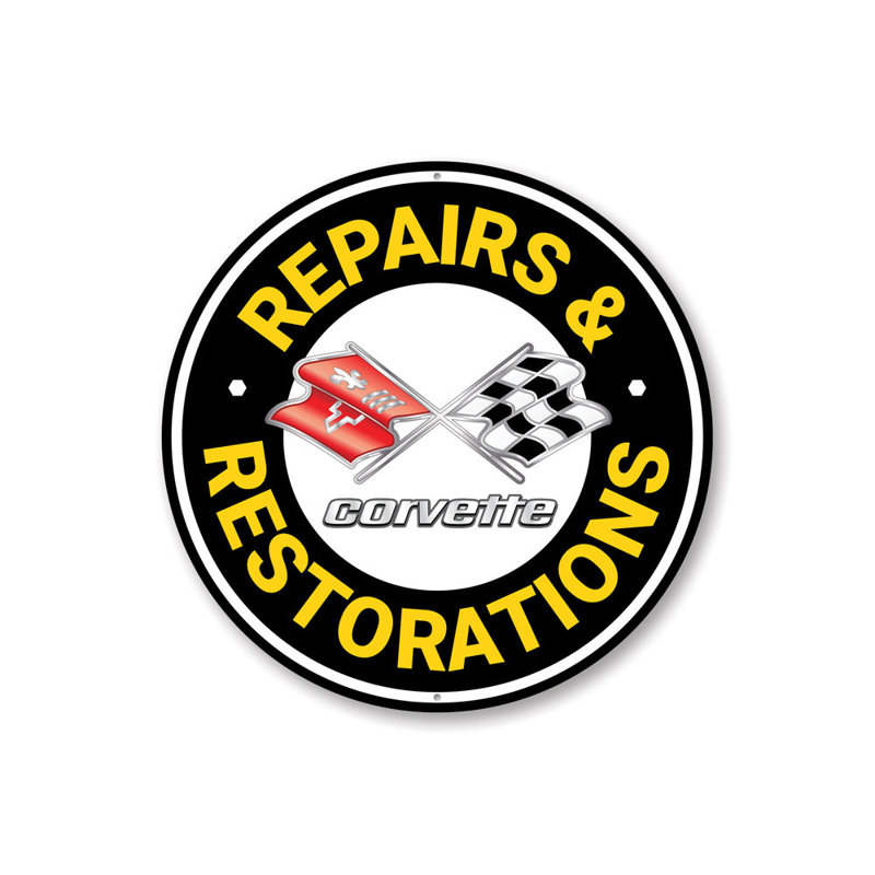 Enseigne en aluminium pour voiture de réparation et de restauration Corvette, H 12 po x l 12 po x P 0,04 po