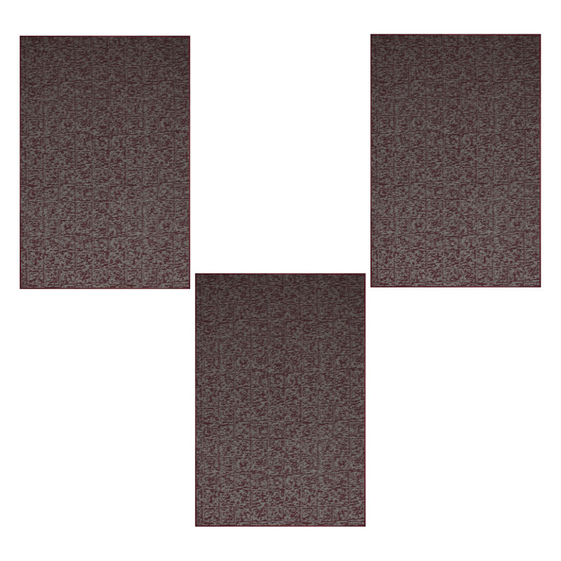 Ensemble de tapis intérieur / extérieur en nylon touffeté à la machine géométrique bourgogne, Octogone 3 pi
