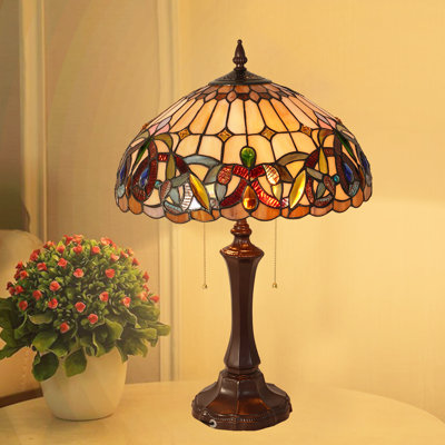 22 '' H Tiffany Style Table Lamp, Resin Base And Stained Glass Table Lamp,Dragonfly Style Desk Reading Light