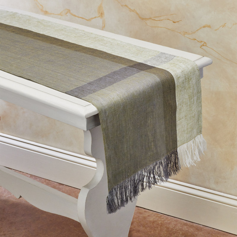 ROSEMARY Handwoven Flax Linen Table Runner, Green
