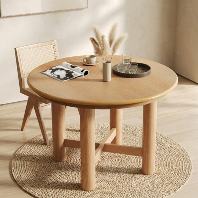 Table de salle à manger extensible de 63 po, table de salle à manger extensible pour 4 à 6 personnes avec rallonge amovible, pieds en bois d'hévéa et plateau en placage de chêne pour la salle à manger et la cuisine