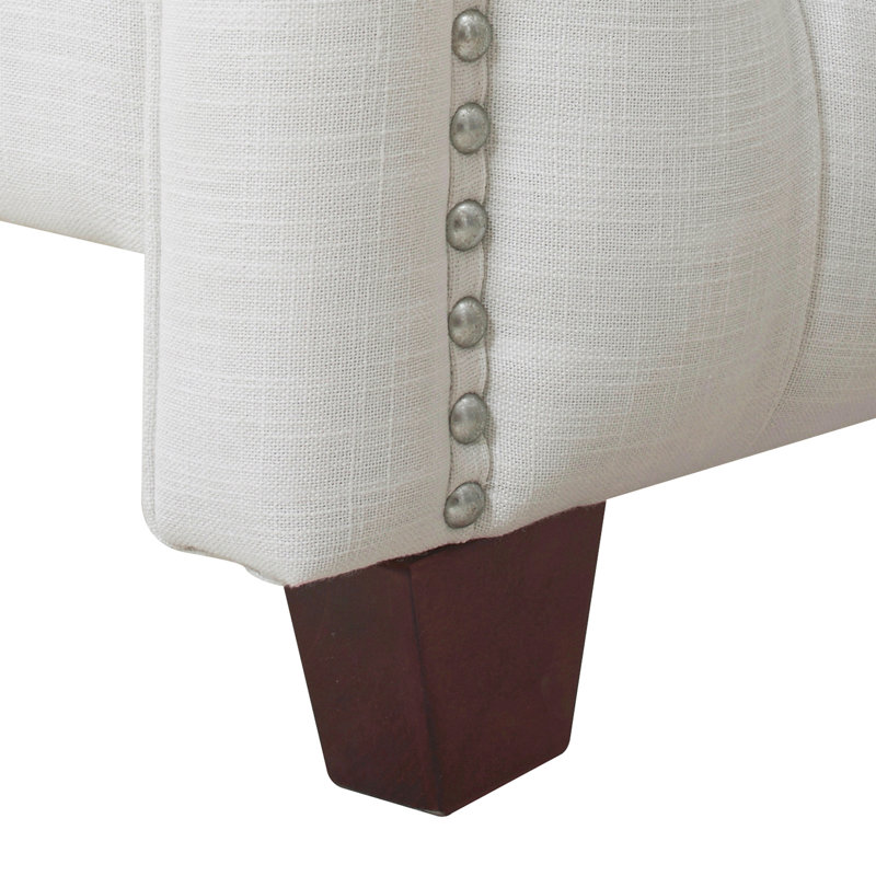 Coleman Upholstered Wingback Bed, Antique White Velvet, Queen