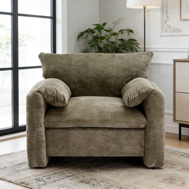 Modern Style Chenille Oversized Armchair Accent Chair, Matcha Green