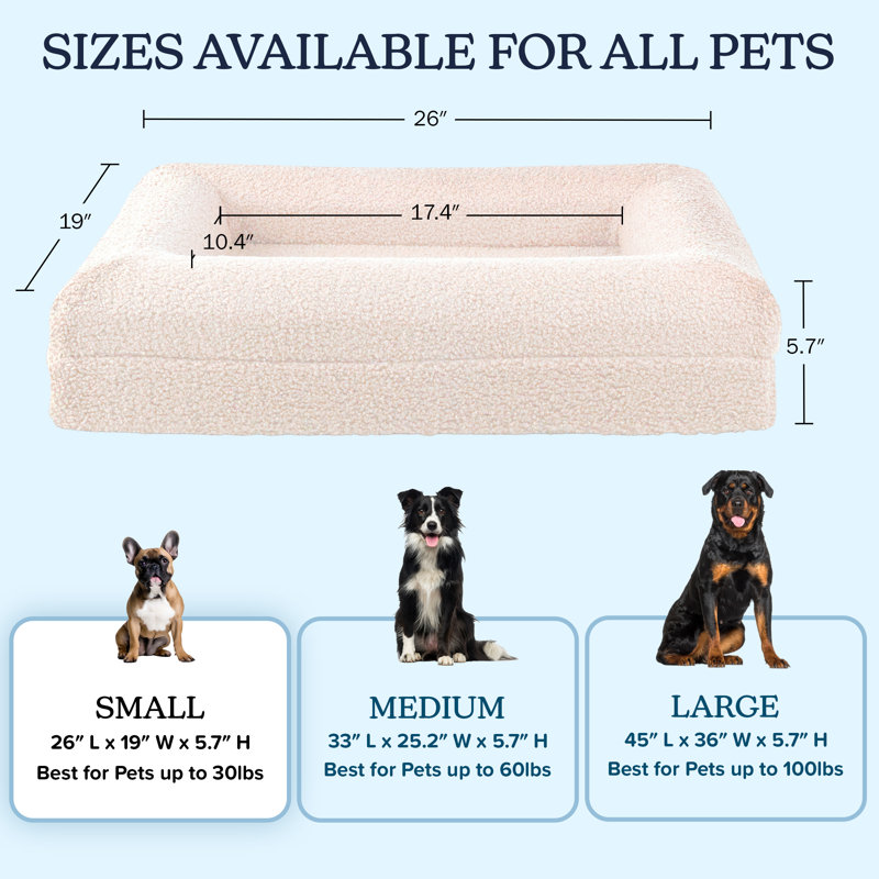 Lit pour chien PETMAker 26 po avec housse lavable à la machine - Lit pour animal en mousse à mémoire de forme avec traversin, crème