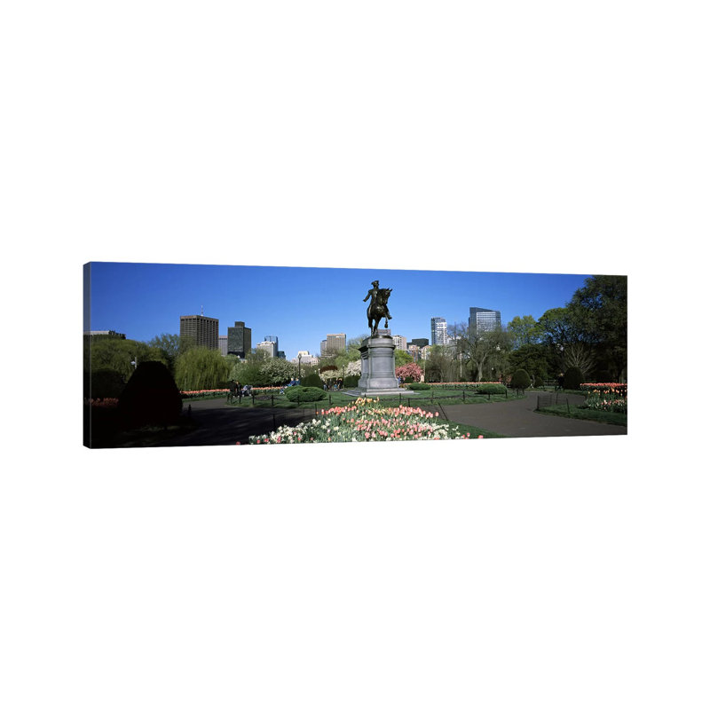 Statue in a Garden, Paul Revere Statue, Boston Public Garden, Boston, Suffolk County, Massachusetts, USA 1 Piece Wrapped Canvas Panoramic Wall Art