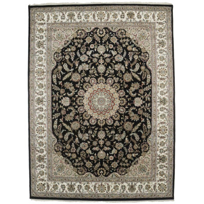Black Floral 9X12 Indo-Nain Oriental Rug