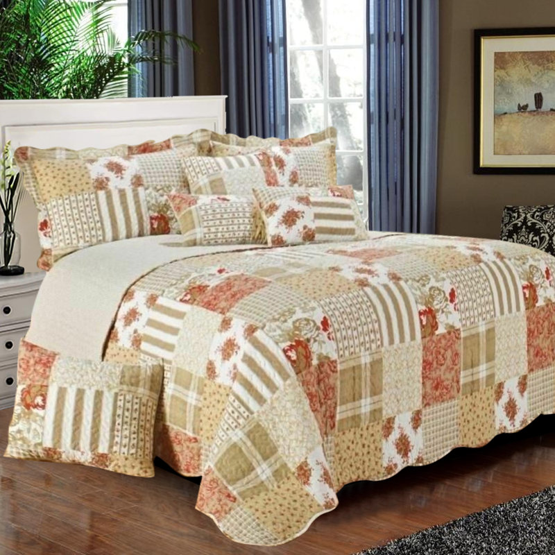 Orth Polyester Patchwork Bedspread with Pillow Shams, 152 × 198 cm Bedspread - 2 Shams