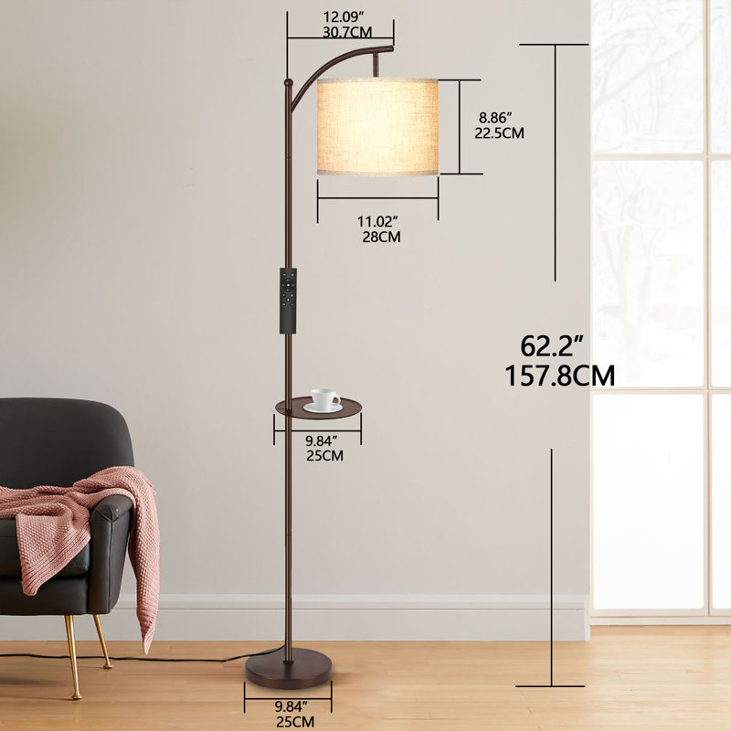 Suneet 62.2'' Tray Table Floor Lamp with Foot Switch & Remote Control, Bulb Included, Brown