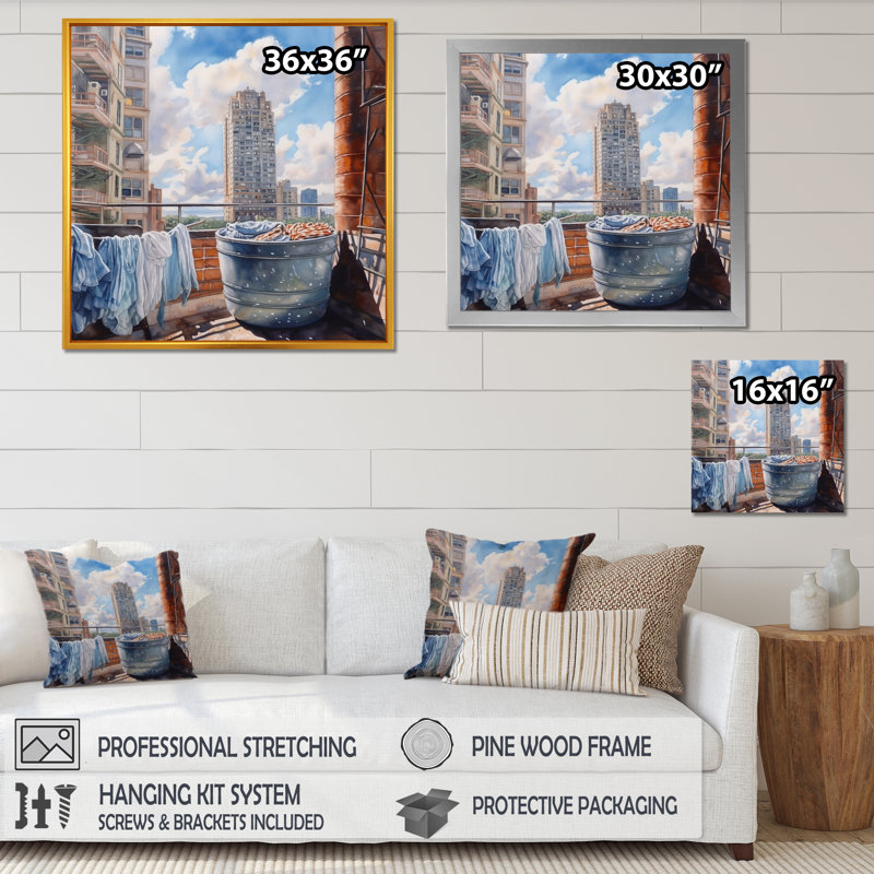 Nique buanderie avec vue sur la Tour Eiffel V sur toile, H 16 po x l 16 po x P 1 po