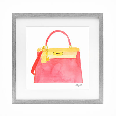 Elegant Coral Handbag Framed Print Under Glass, design by Hillary Holt
