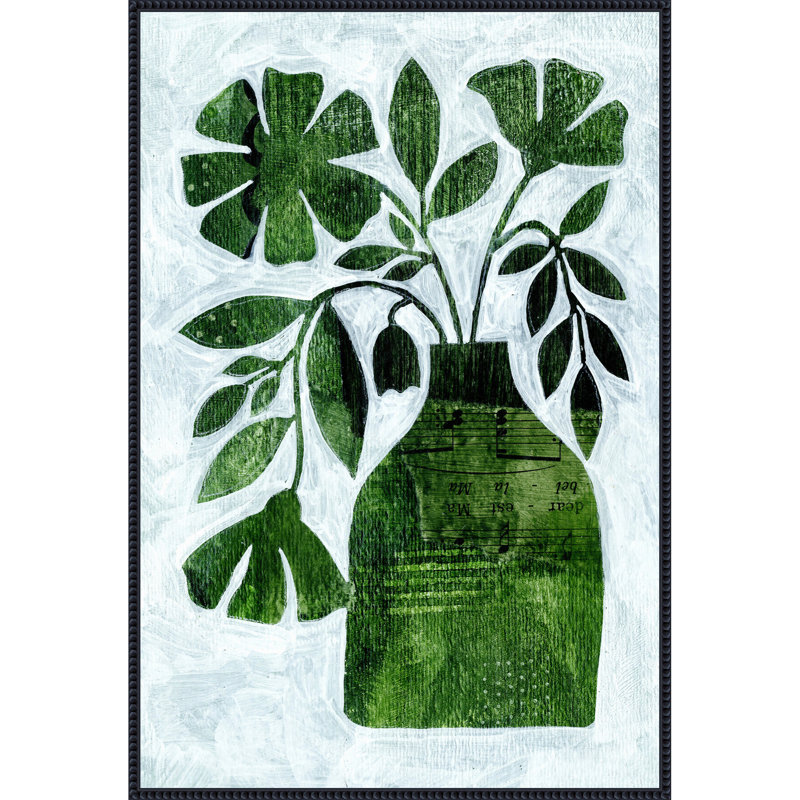 "Abstract Green Floral No 2" par Kincer, reproduction d'art sur toile encadrée, H 41 po x l 28 po