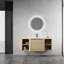 Meuble-lavabo mural avec lavabo en céramique blanche et 2 tablettes de rangement-1880896556