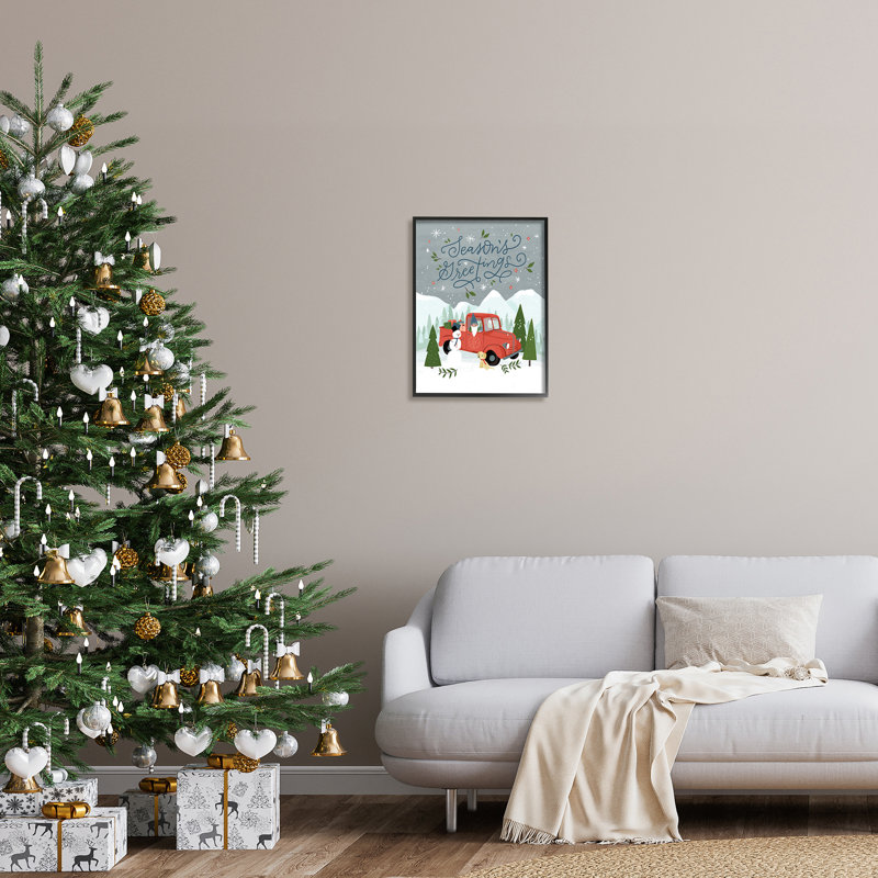 Season 'Greetings, H 20 po x l 16 po x P 1,5 po, Giclée encadrée noir minuit
