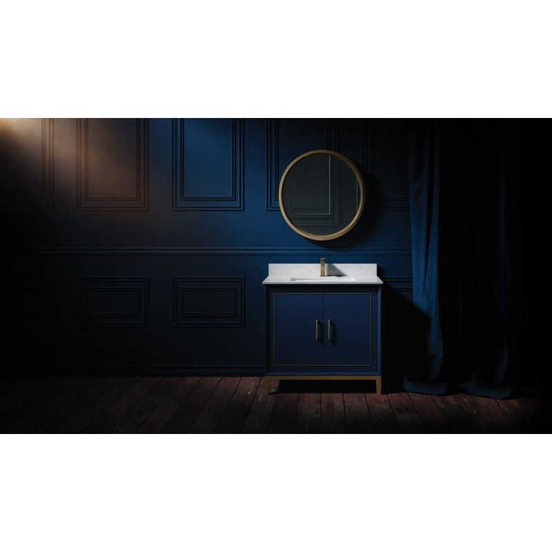 Gracie 36'' W Single Vanity, Pacific Blue, Satin Brass, Calacatta Quartz