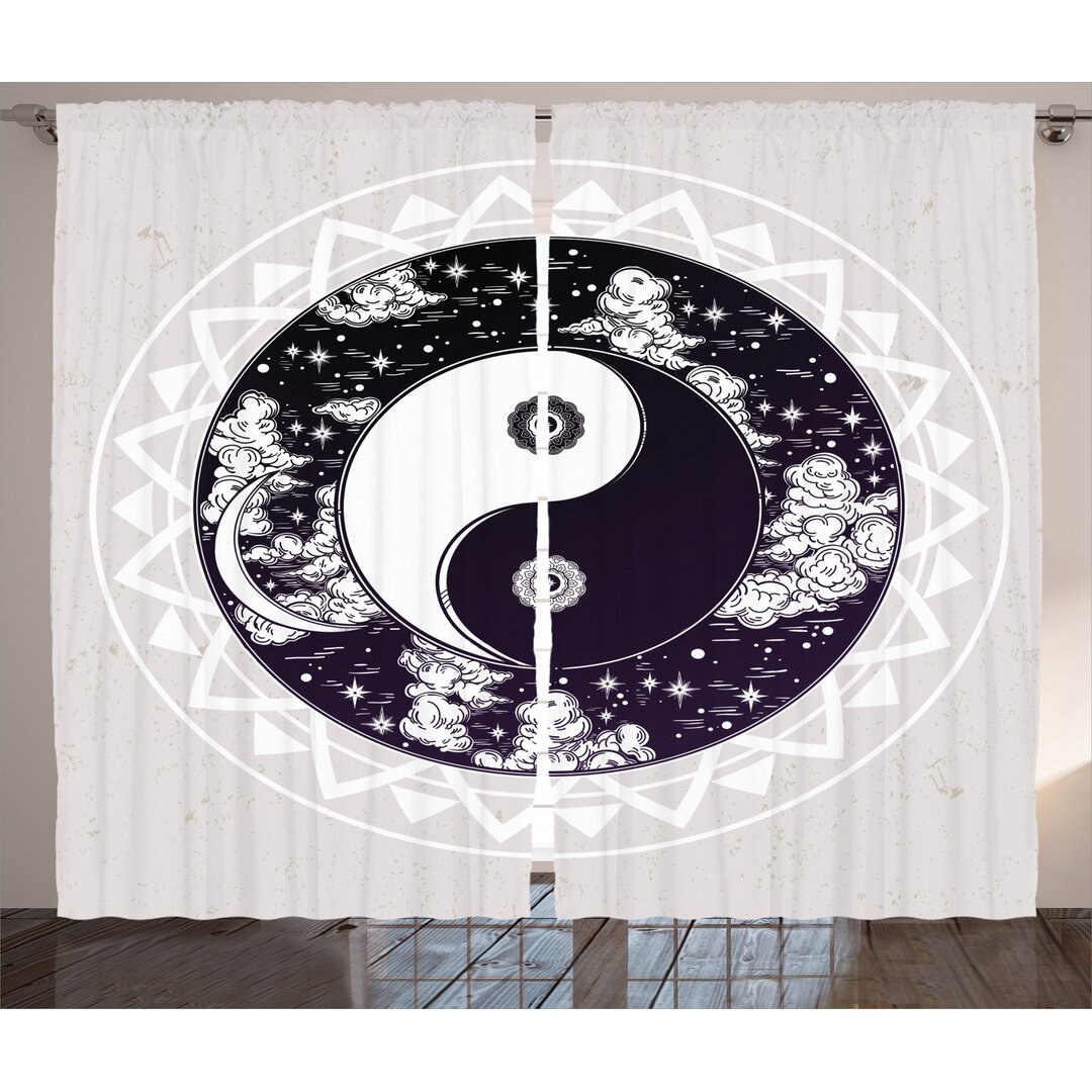 Rustikaler Vorhang, Ying Yang Boho Kunst, Zen, Schwarz Weiß Beige