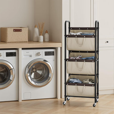 Trieur de linge à 3 niveaux, panier à linge sur roulettes, rangement et rangement pour la salle de lavage, chariot à linge à 3 sections pour le dortoir, salle de bain, chambre à coucher, garde-robe