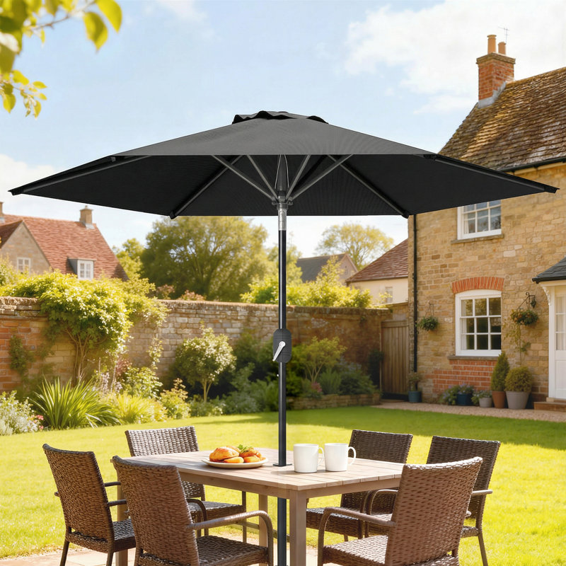 Parasol d'extérieur à 6 nervures pour terrasse, noir, Noir