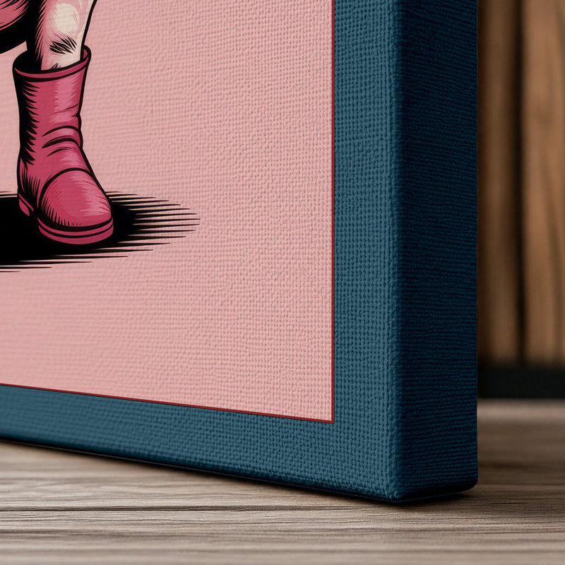 Happy Pig Cartoon - Wrapped Canvas, 36x24 - 91.4 x 61.0 cm, Teal Border
