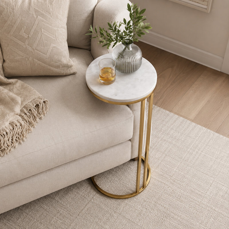 Sanches Modern Side Table With Slim Metal Base And Round Top - Stylish Cocktail Accent For Living Room Or Small Spaces - Narrow End Table For Home Decor - 24", Gold
