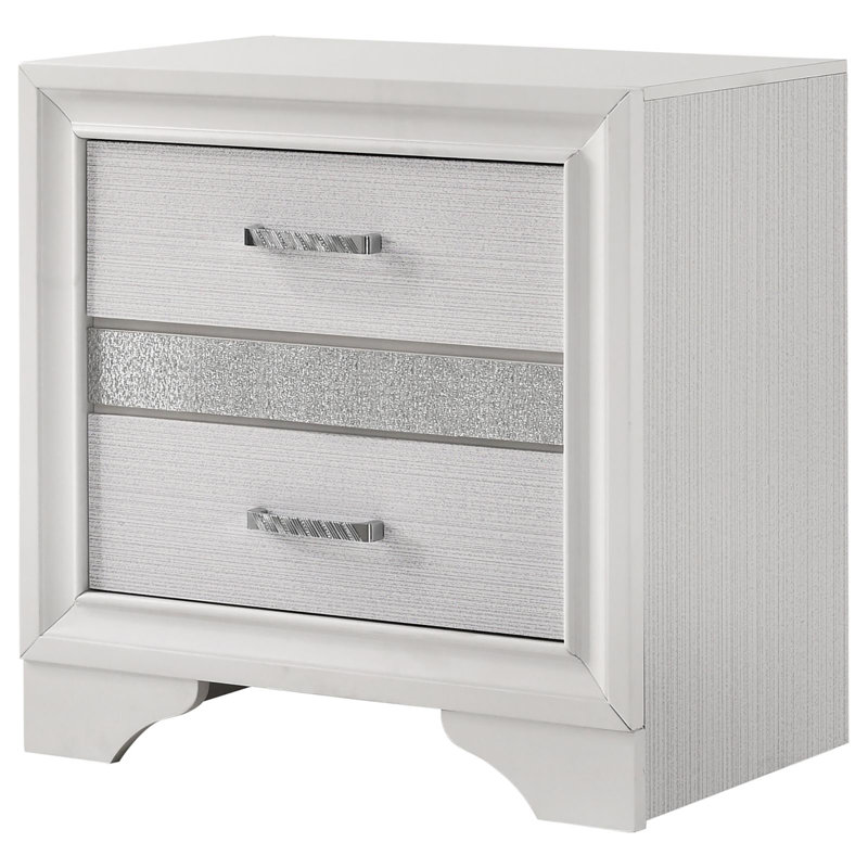 Table de chevet blanche à 2 tiroirs avec plateau à bijoux caché