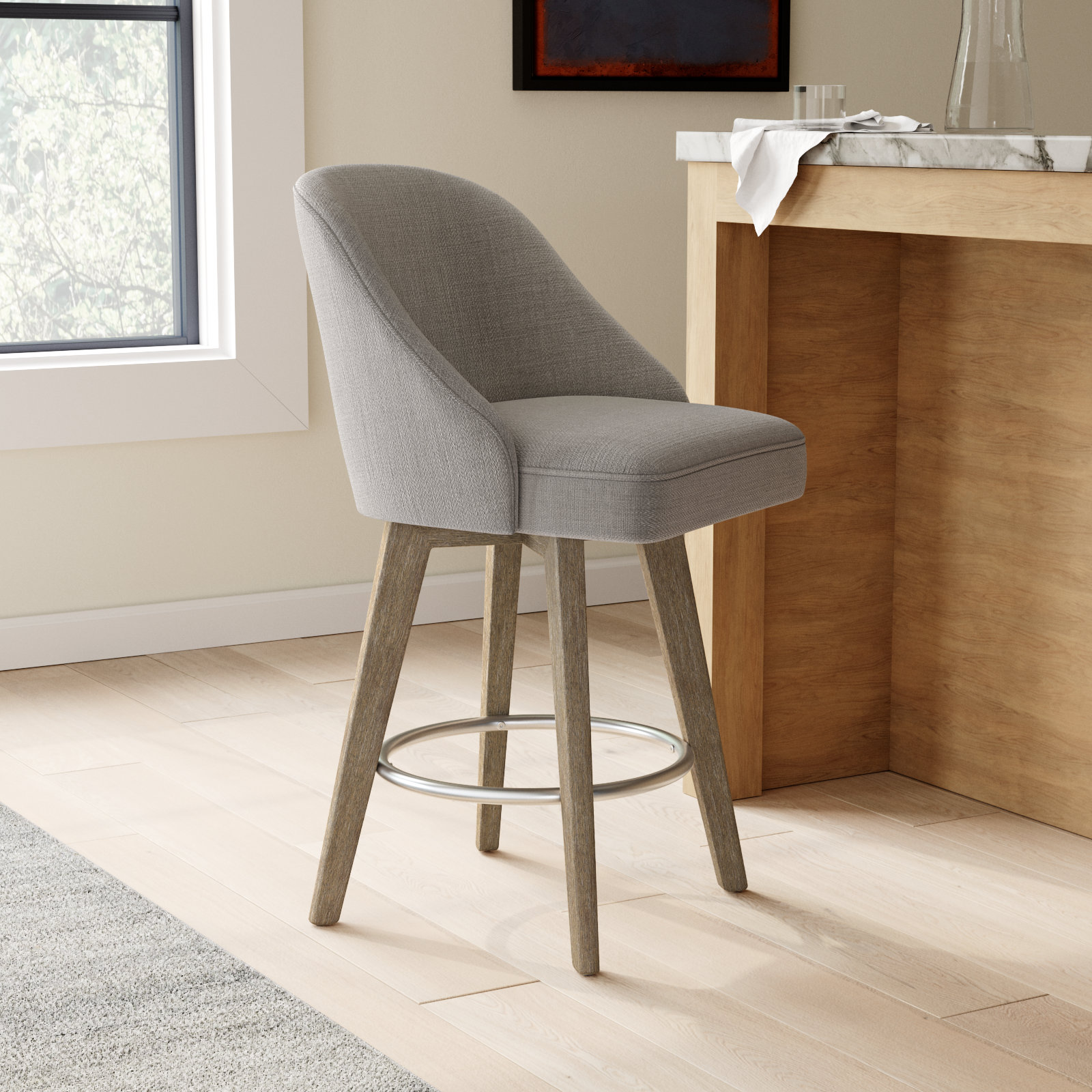 Pearce Swivel Bar Stool, Gray, Counter Stool (25.75” Seat Height), 1