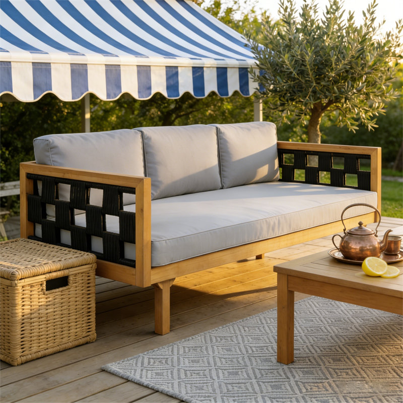 Lit de jour d'extérieur 3 places Marisol, Coussin gris clair / structure en teck