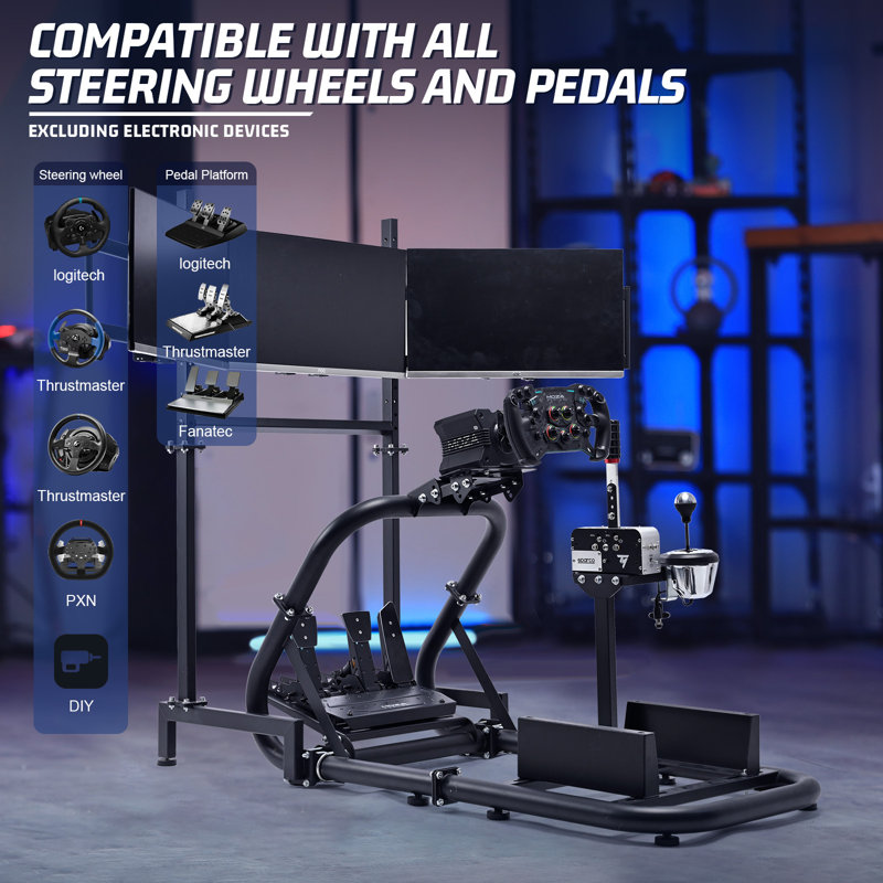 Minneer Racing Simulator Cockpit With Triple Monitor Stand Compatible With Logitech/thrustmaster/fanatec G29 G920 G923 T300rs Csl-dd, Not Include Steering Wheel, Pedal, Handbrake, Seat, Monitor