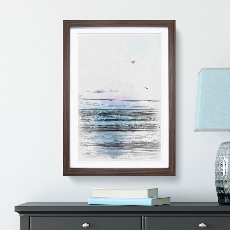 Seagulls Flying High - Single Picture Frame Painting on MDF, 33cm H x 24cm W x 2cm D, Walnut Framed