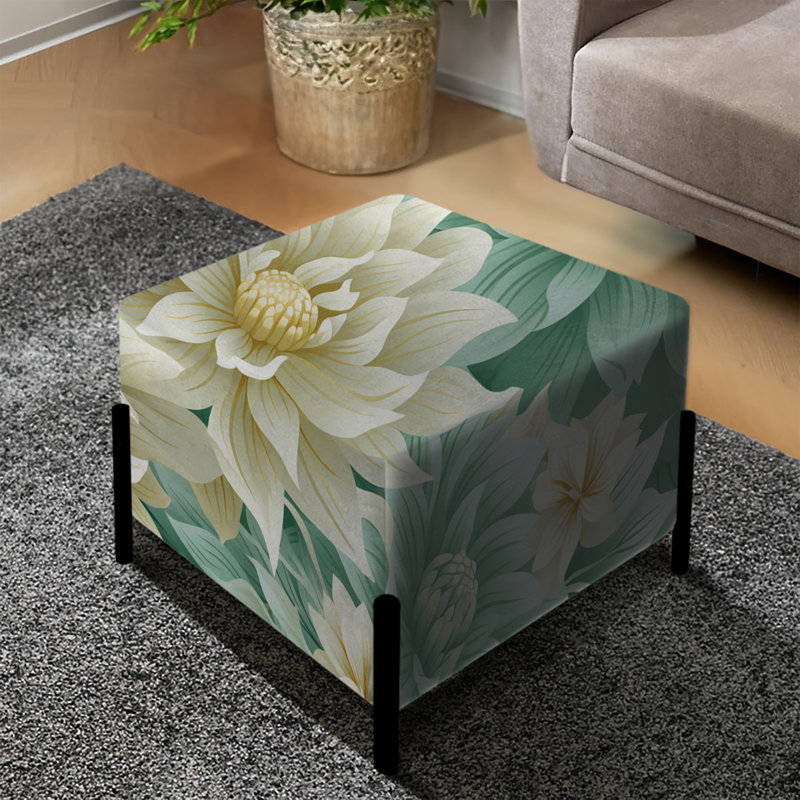 Bohemian Dream Emerald Dahlia Pattern I - Floral Square Ottoman