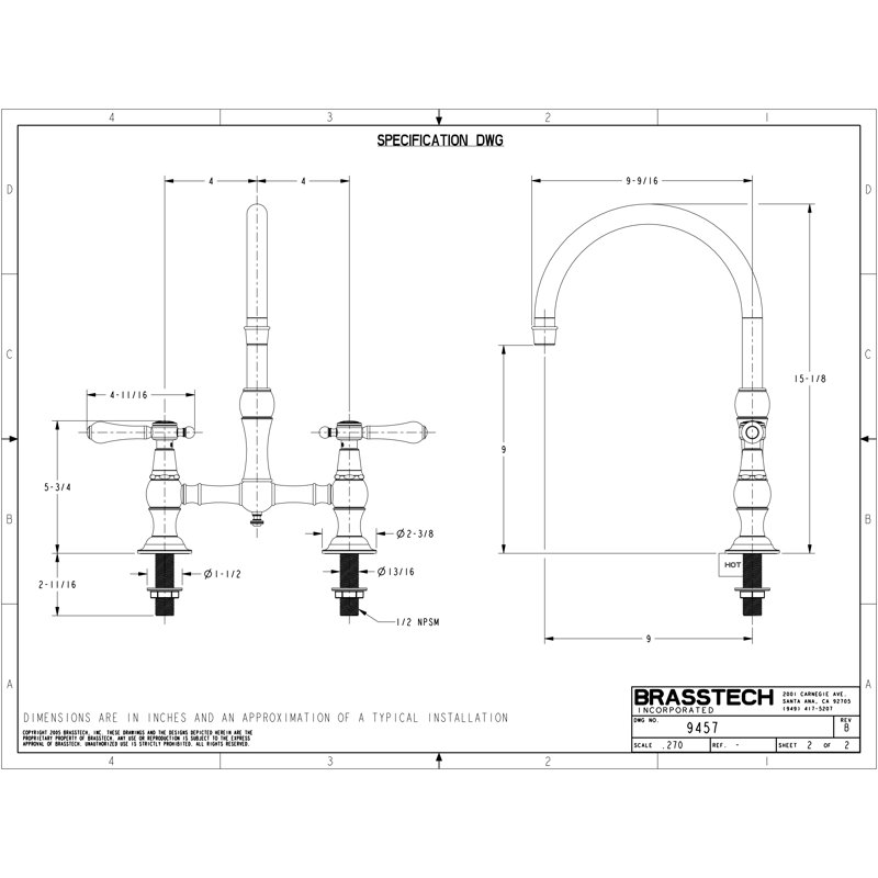 Chesterfield Bridge Faucet, Polished Chrome