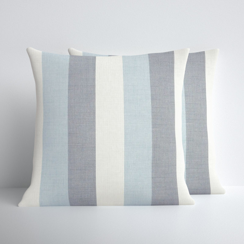 Nisha Striped Sunbrella® Outdoor Throw Pillow, Blue/White, 16'' x 16''