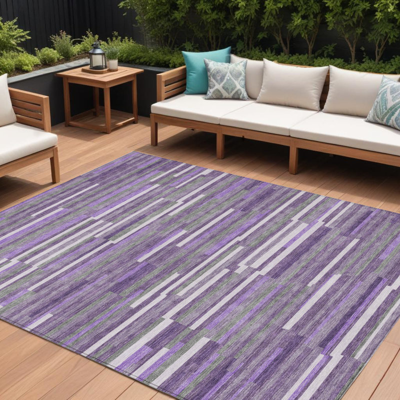 Tapis intérieur lavable rayé mauve et gris 8 pi x 10 pi