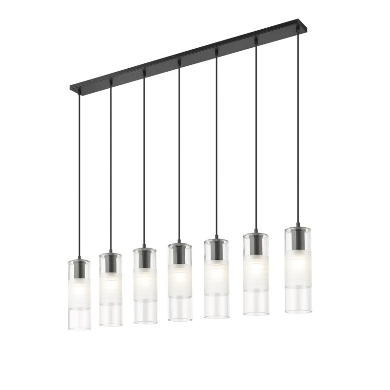 Lustre linéaire à intensité variable en acier à 7 lumières Premislao, Noir mat