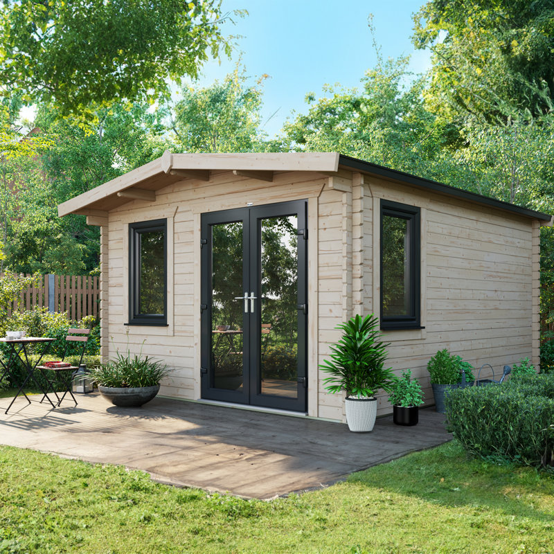 Powersheds Apex 14 x 12ft Chalet Log Cabin, Doors to the Right - 44mm