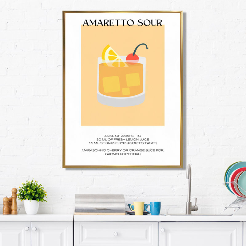 Amaretto Sour Liqueur Recipe - Art mural cocktails, Cadre flottant doré, H 44 po x l 34 po