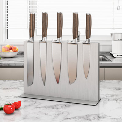 THMINS Black Magnetic Knife Block Stainless Steel Double-Sided Magnetic Knife Holder, Universal Multi-function Display Rack for Kitchen Counter