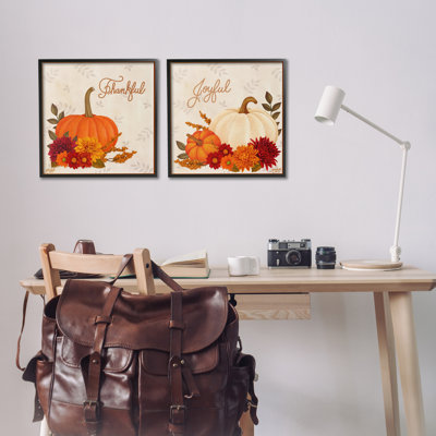 «Joyful Thankful Sentiment Pumpkin», ensemble de 2 giclées encadrées par Mardell Schuster