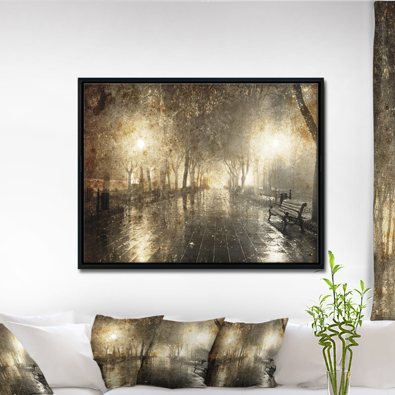 Night Alley with Lights - impression d'art graphique, H 30 po x l 40 po x P 1,5 po, Toile avec cadre flottant