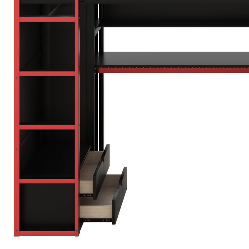 Lit mezzanine en bois pleine grandeur pour chambre à coucher, lit de jeu avec bureau, garde-robe, grand espace de rangement et lumière DEL RVB