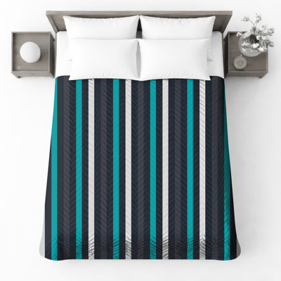 Blue Black Stripes Quilted Bedspread All Sizes