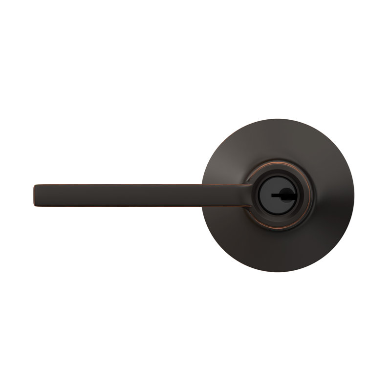 Latitude Keyed Door Lever with Round Rosette, Aged Bronze