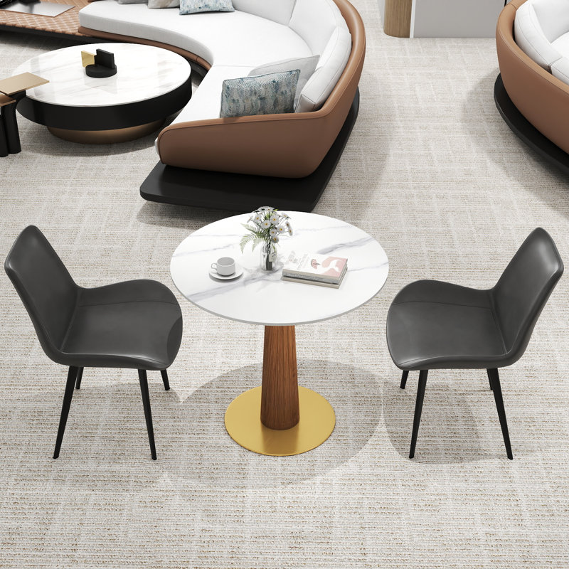 Modern Round Sintered Stone Conference Table With Solid Wood Base, White
