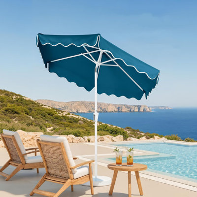  - Peacock 7.5ft Patio Market Umbrella with Wavy Trim, UV-Fade-Resistant 210g Canopy, Crank & Tilt, Wind Vent, Heavy-Duty Frame