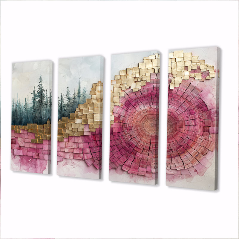 Rivière de cristal rose sous une forêt de pins - Art mural forêt - décoration murale traditionnelle, H 32 po x l 64 po, 4