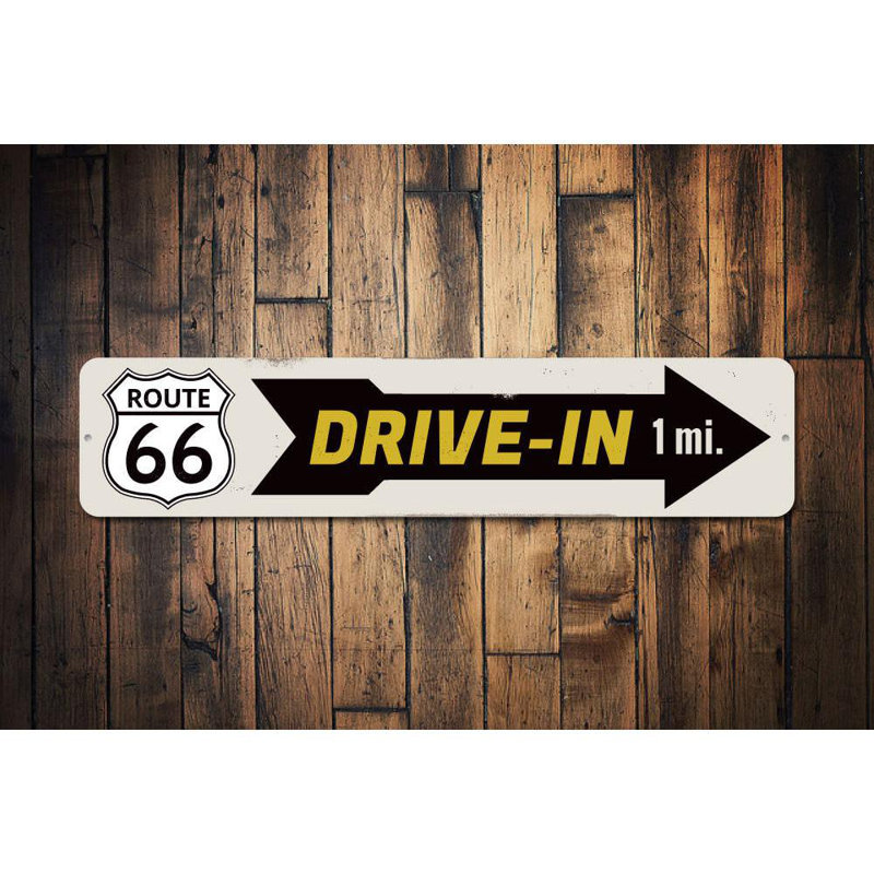 Plaque en aluminium Drive-In Route 66, H 6 po x l 24 po x P 0,063 po