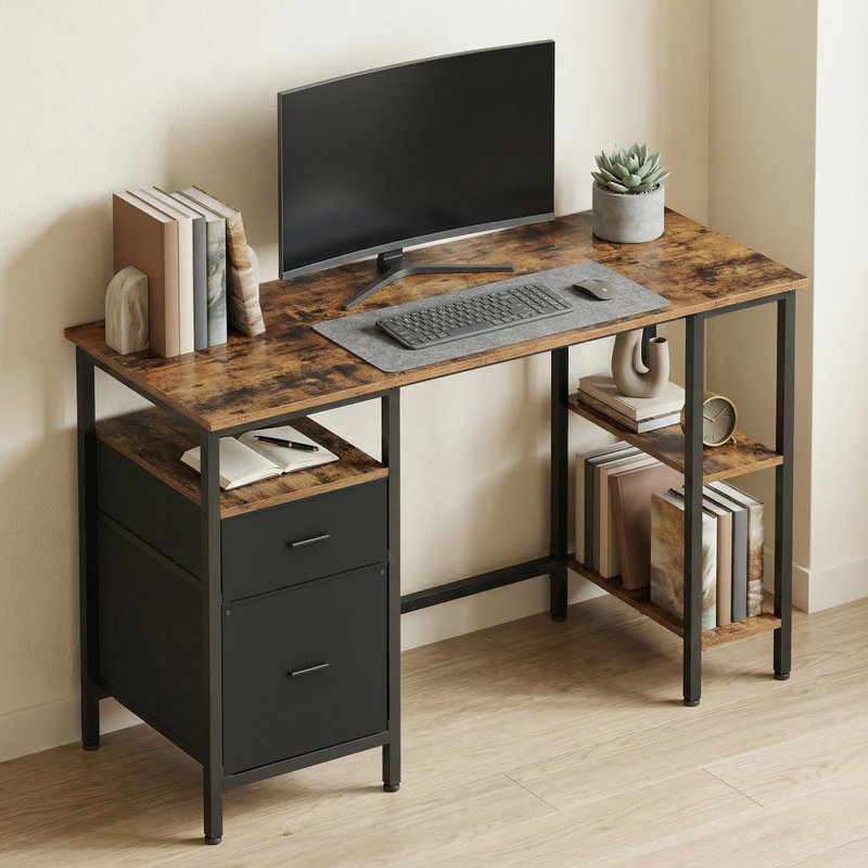 Adjustable Computer Desk, Rustic Brown/Matte Black