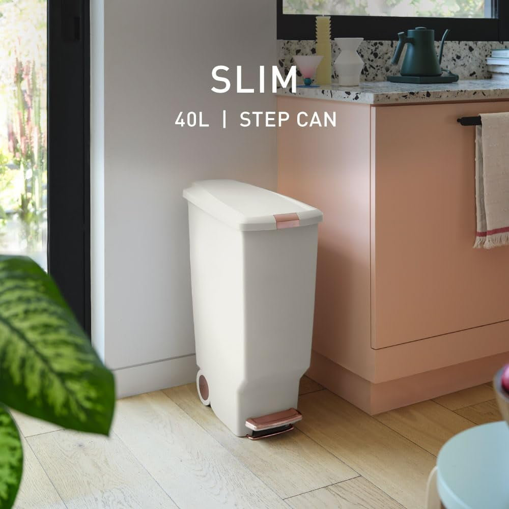 simplehuman 10.6gal Slim Step-On Can, Cream