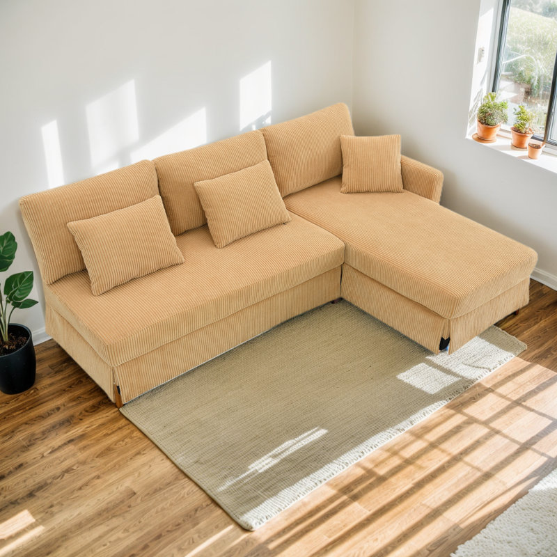 Canapé modulaire 2 pièces Fermen, Velours côtelé jaune