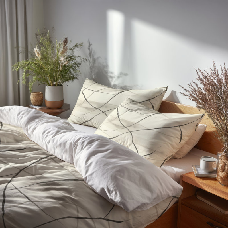 Ensemble de literie moderne 3 pièces - Ensemble de housse de couette et de coussins noirs Quiet Lines