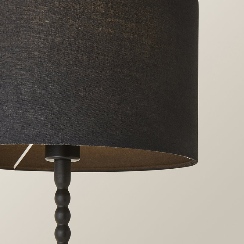 Cifuentes Black Fabric Drum Lamp Shade Matte Black Bobbin Bobble Table Lamp and Bulb, Black, Black, No